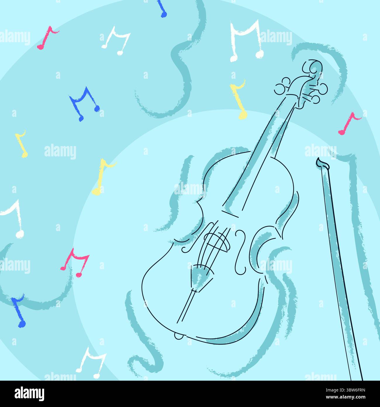 Bild von Violine und Notennotizen auf blauem Hintergrund Stockfoto