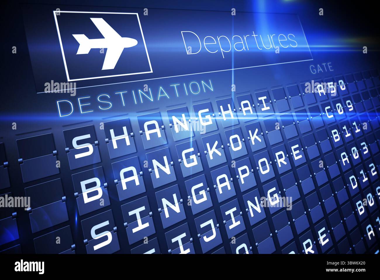 Blaue Anzeigentafel für asiatische Städte Stockfoto