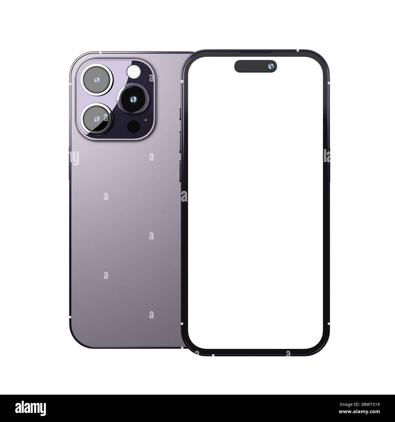 Realistische neue Smartphone-Modell in lila Farbe mit Gerät Display-Bildschirm Vorlage für Produktwerbung UI und UX Infografik Präsentation interfa Stockfoto