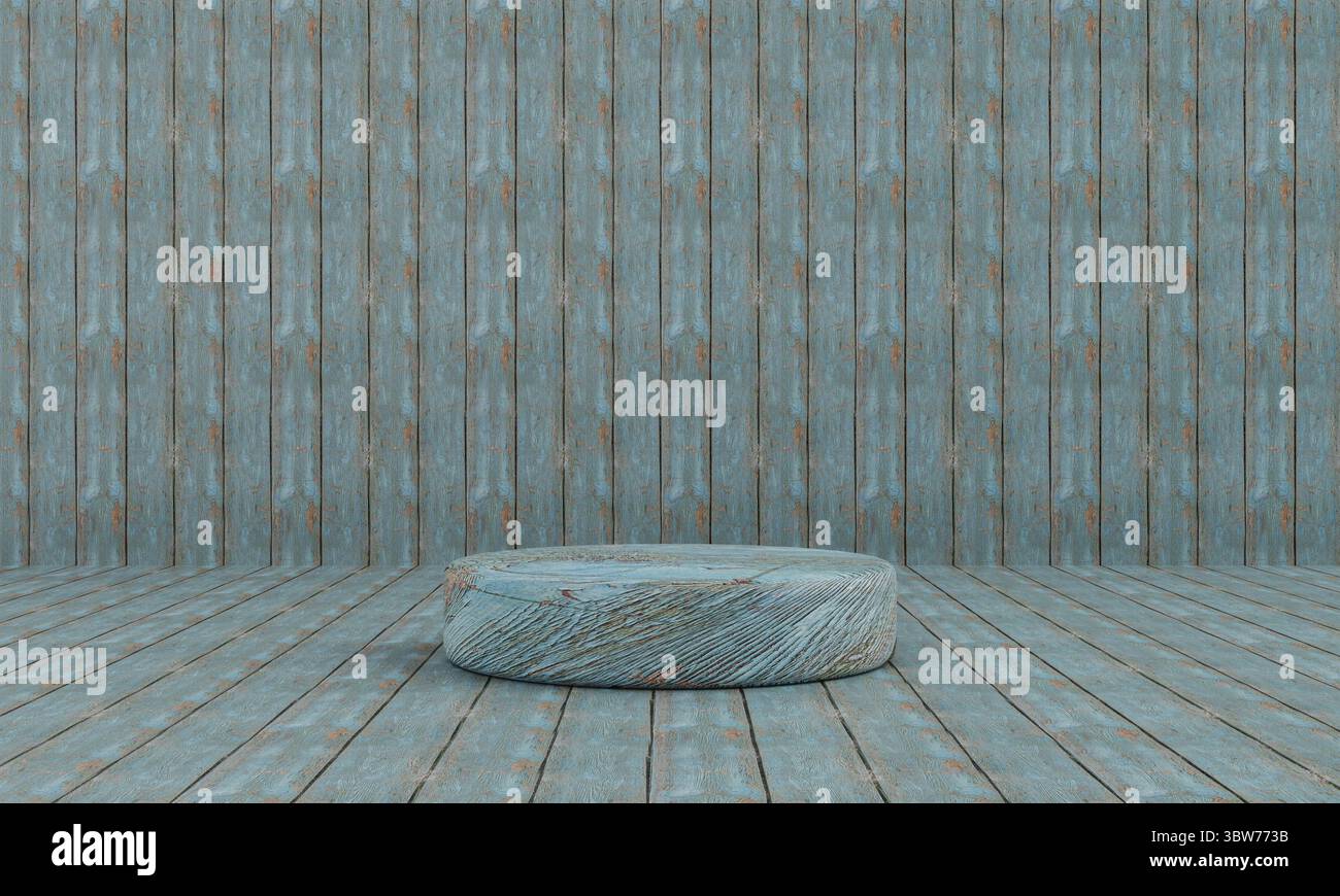 Blau grün grunged hölzernen Podium Hintergrund. Abstract und Objekt für Werbekonzept. 3D Darstellung von Illustrationen Stockfoto