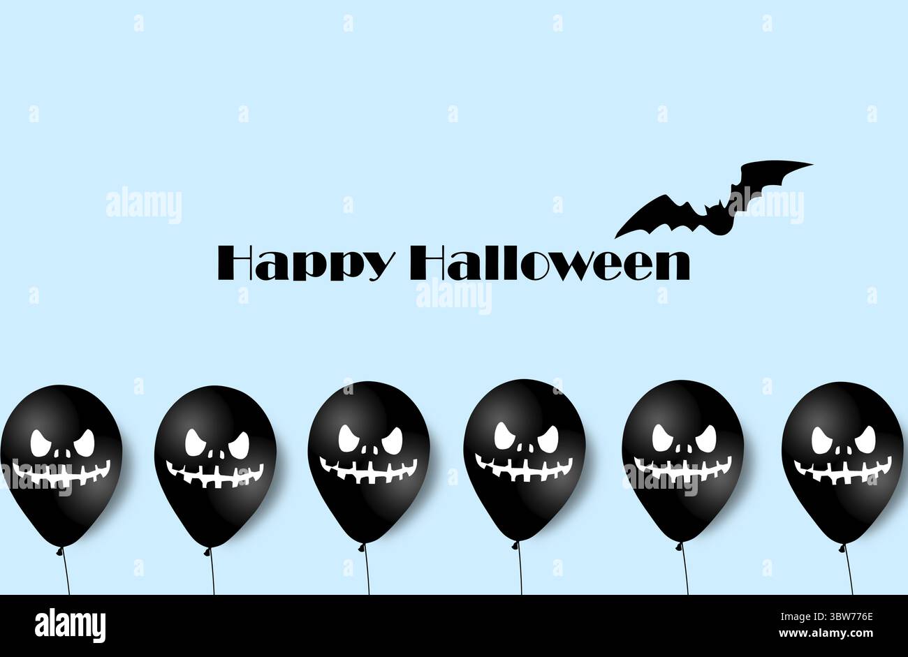 Halloween Banner mit Halloween Gespenst Luftballons. Beängstigend Luftballons. Abbildung. Auf blauem Hintergrund Muster Stockfoto