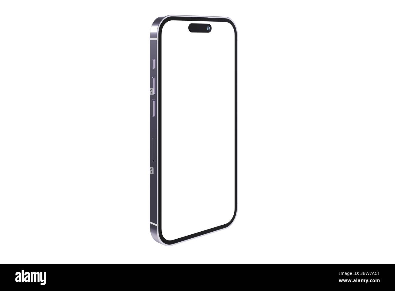 Realistische neue Smartphone-Modell in lila Farbe mit Gerät Display-Bildschirm Vorlage für Produktwerbung UI und UX Infografik Präsentation interfa Stockfoto