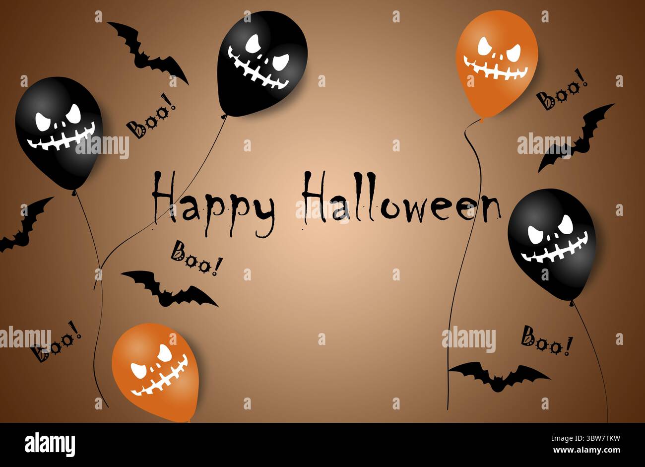 Halloween Banner mit Halloween Gespenst Luftballons. Beängstigend Luftballons. Abbildung. Auf braunem Hintergrund Muster Stockfoto