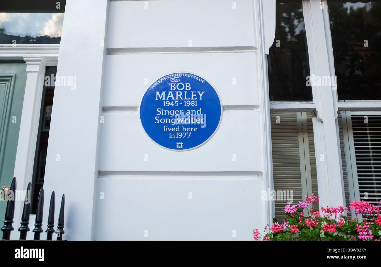 Die englische Heritage-Gedenktafel an den Musiker Bob Marley in der 42 Oakley Street in Chelsea, London Stockfoto