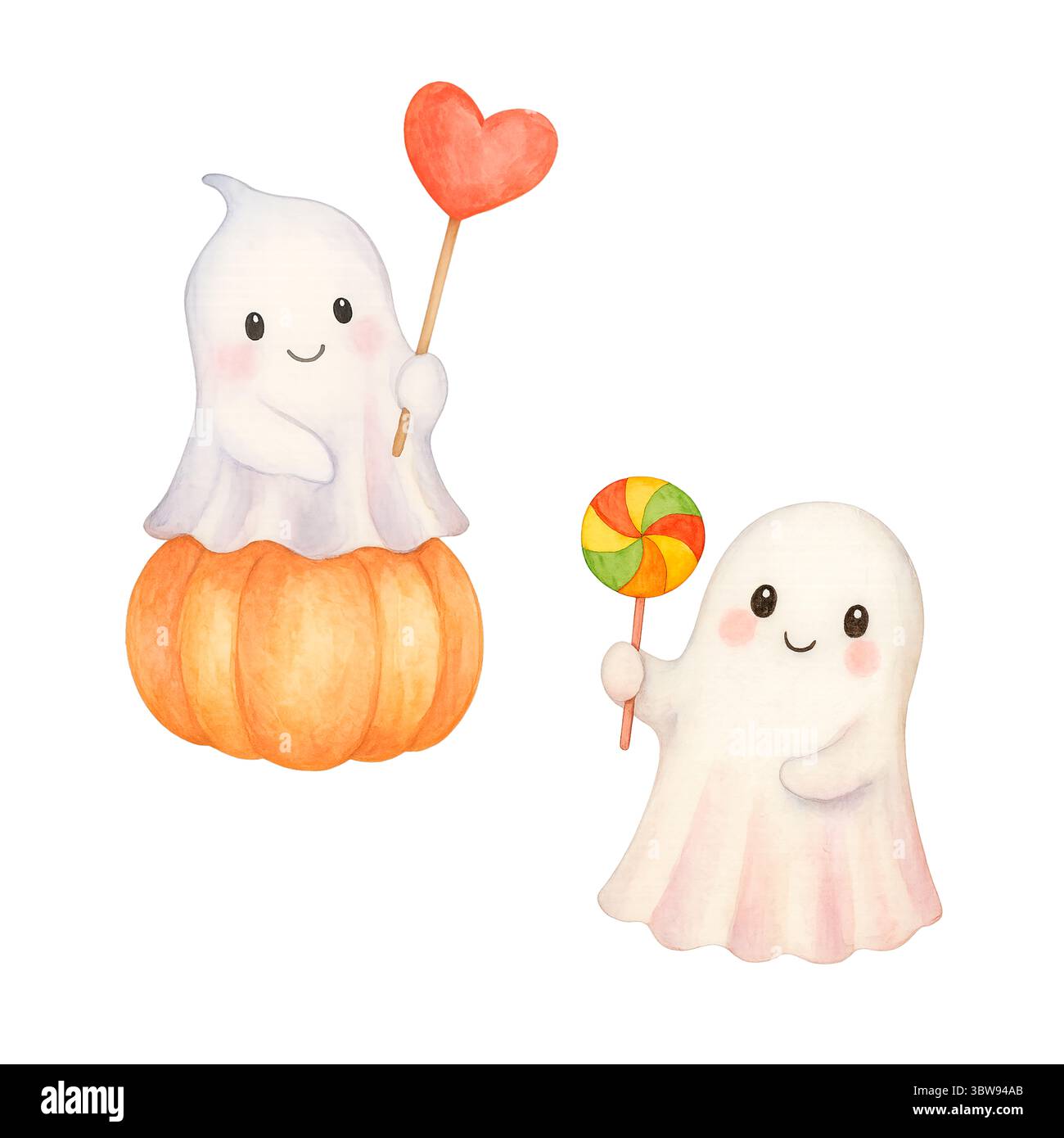 Aquarell Halloween Clipart – niedliche handgemalte Elemente für saisonale Designprojekte Stockfoto
