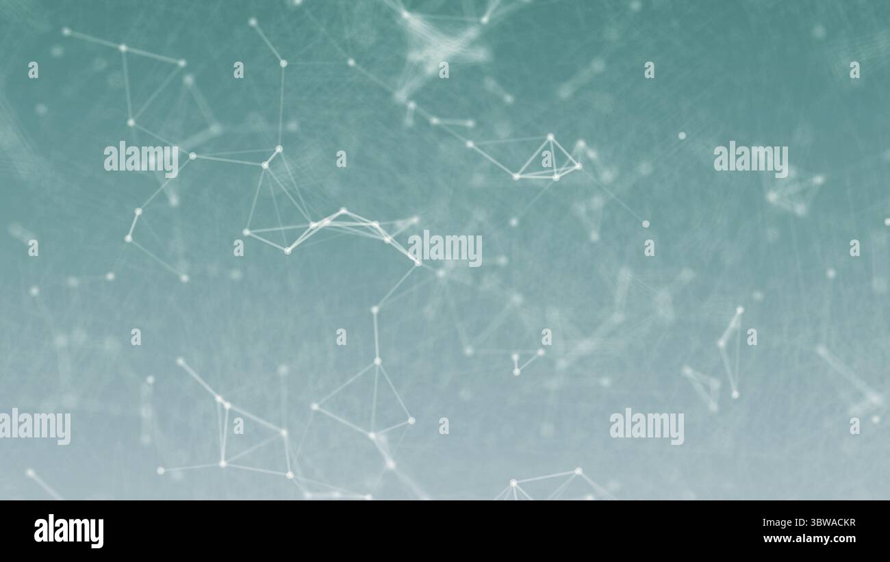 3D-abstrakten weißen Geometrie float Drahtmodell Netzwerk und Anschluss dot Speicherplatz auf blau grün Hintergrund. Sicherheit futuristics Computer und Wissenschaft anhand von quantitativen Simulatio Stockfoto