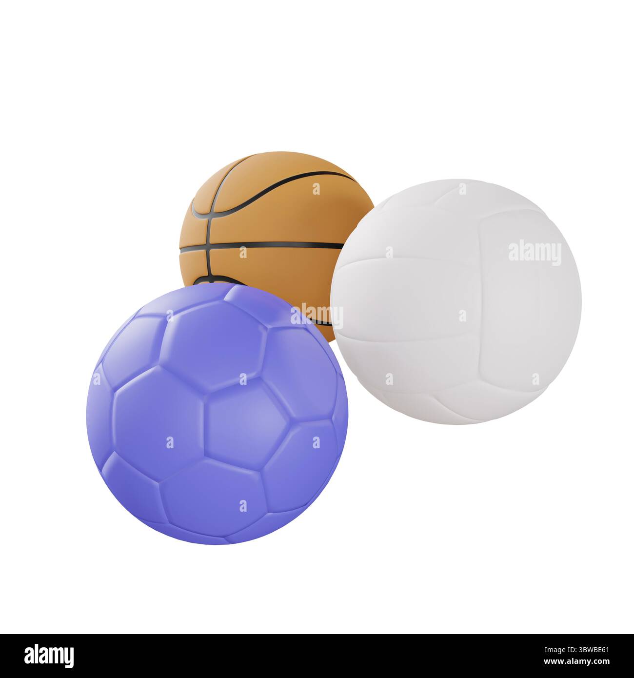 3D-Rendering von Sportausrüstung, 3D-Ikonen, Pastellfarben minimaler Cartoon-Stil isoliert Stockfoto