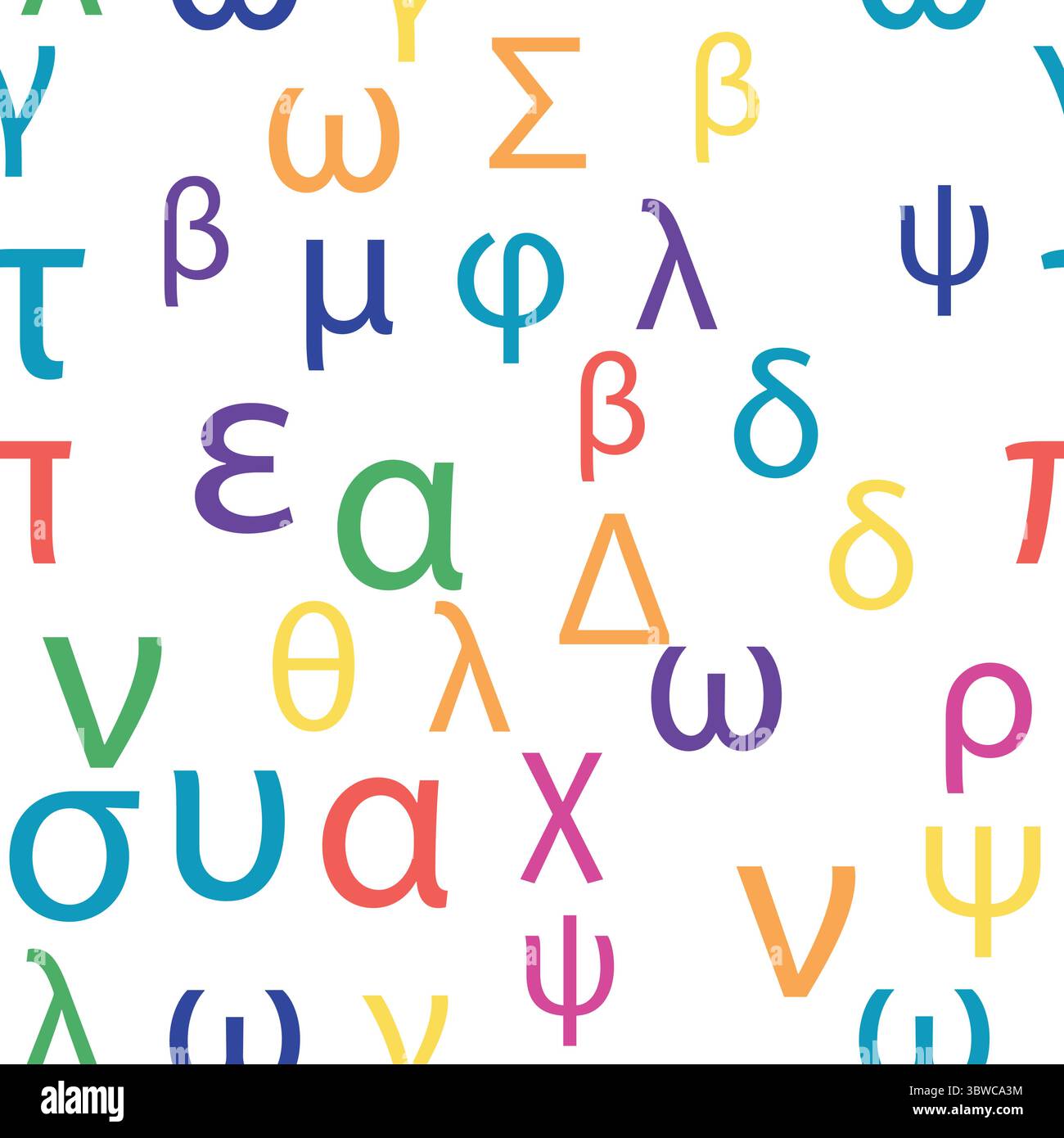 Nahtlose Muster Buchstaben und Symbole des griechischen Alphabets. Helles griechisches Alphabet. Stock Vektor