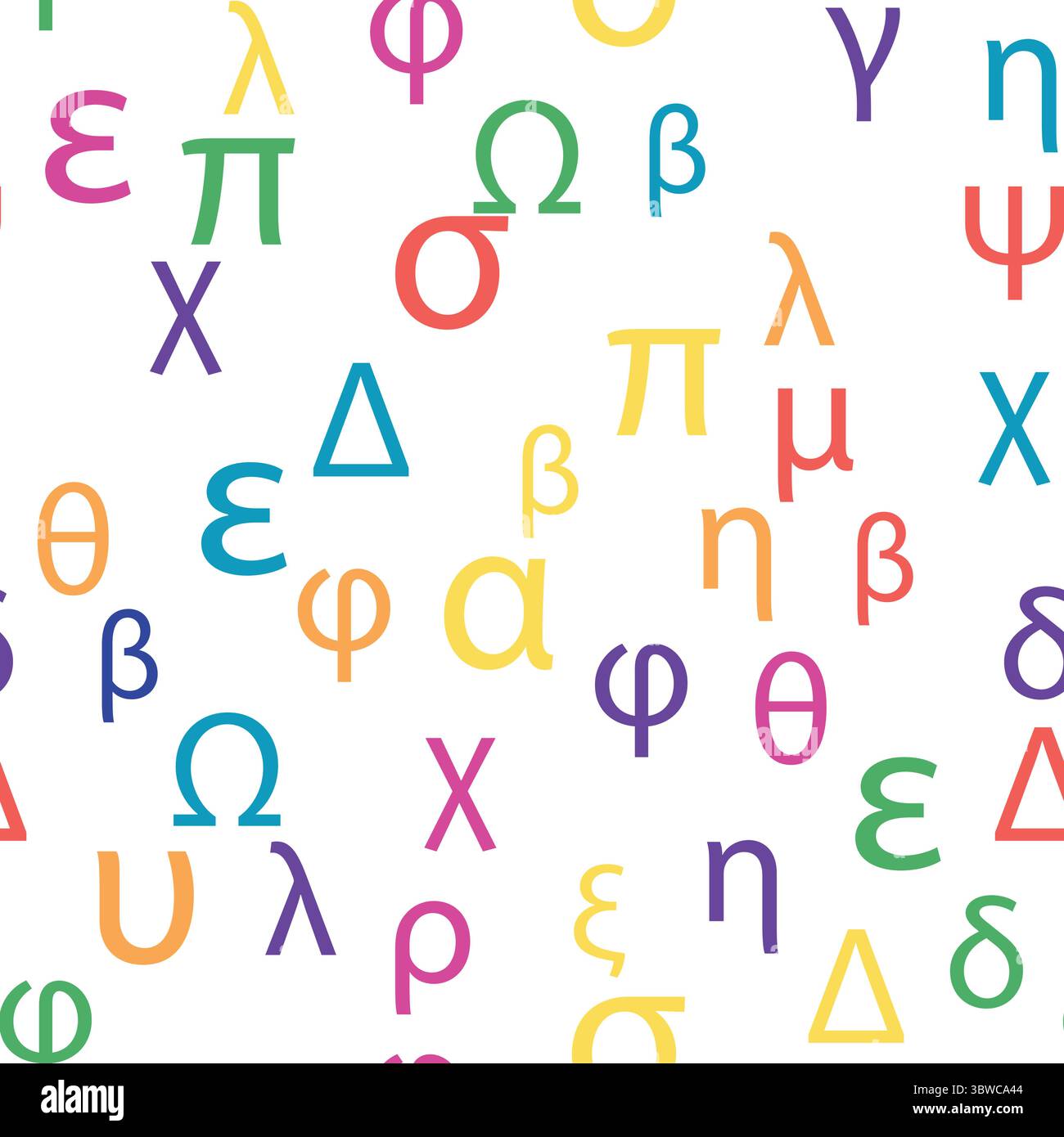 Nahtlose Muster Buchstaben und Symbole des griechischen Alphabets. Helles griechisches Alphabet. Stock Vektor