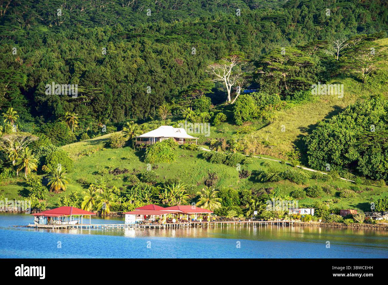 26. März 2015, Französisch-Polynesien: Kleines Dock in der Bucht von Haamene in Tahaa, Französisch-Polynesien, Gesellschaftsinseln, Pazifik. (Kreditbild: © Sergi Reboredo/ZUMA Wire) Stockfoto