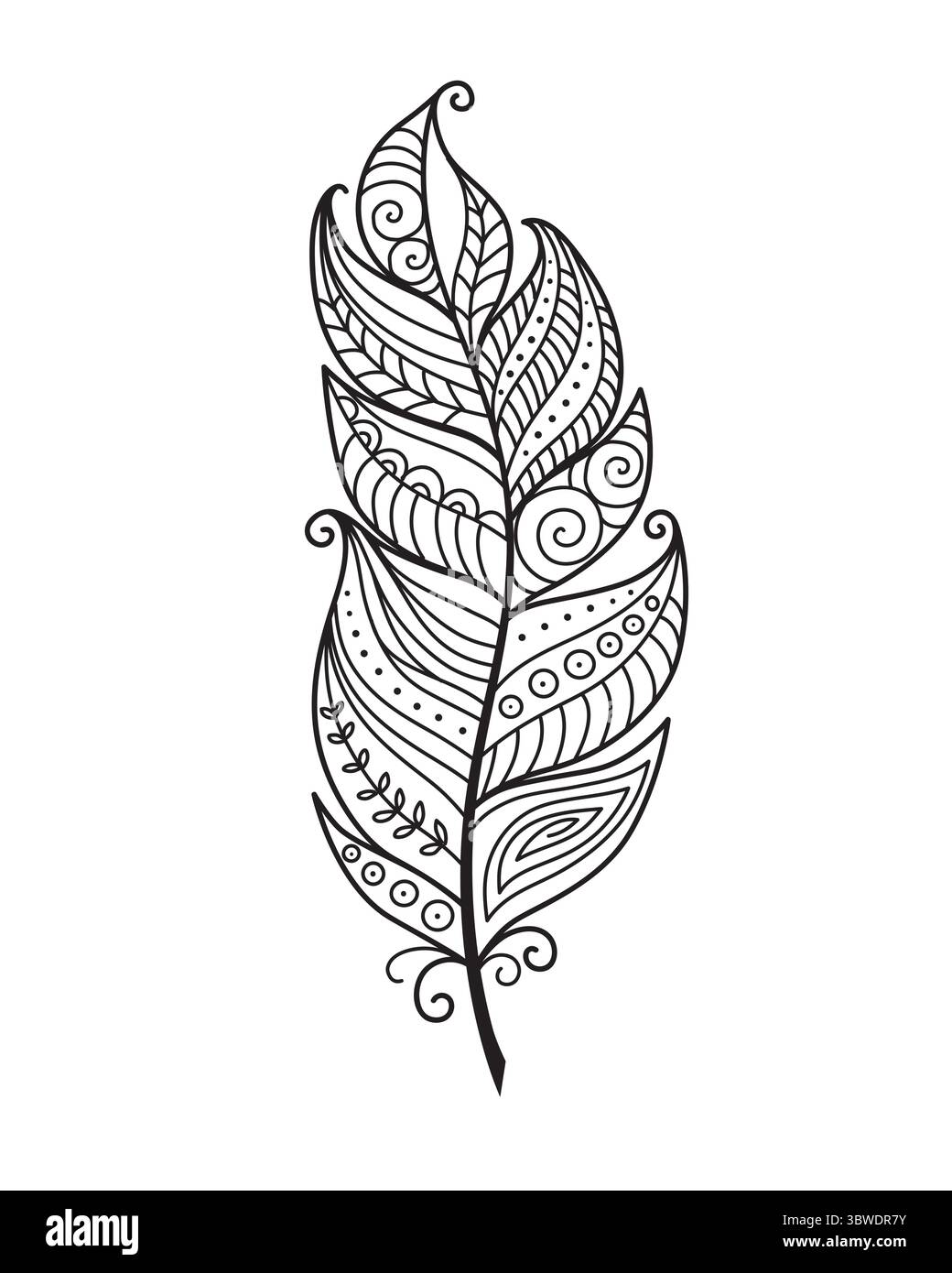 Dekorative Kritzelfeder Hand gezeichnet schwarze Umrandung auf weißem Hintergrund Stock Vektor