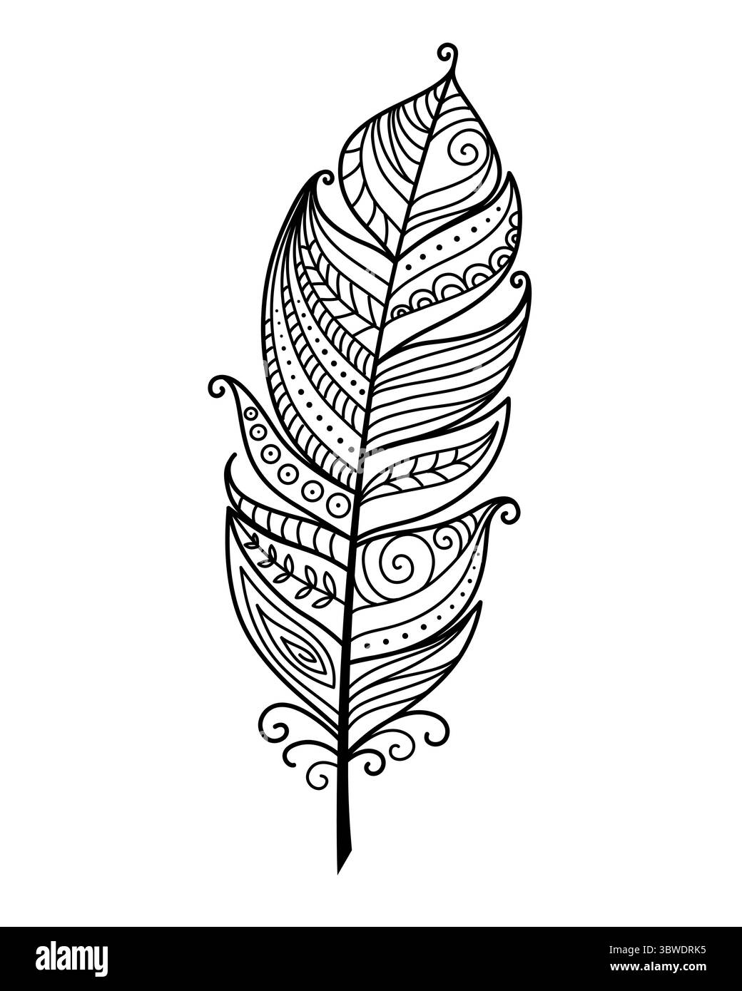 Dekorative Kritzelfeder Hand gezeichnet schwarze Umrandung auf weißem Hintergrund Stock Vektor