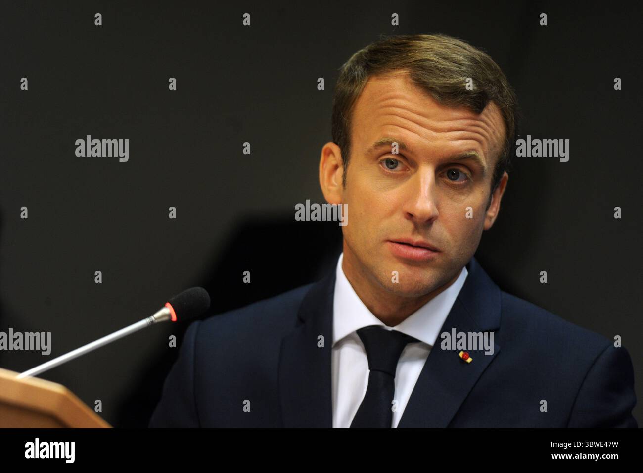 September 2017, Manhattan, New York, USA: NEW YORK, 19. SEPTEMBER: der französische Präsident Emmanuel Macron spricht auf der 72. Generalversammlung der Vereinten Nationen am 19. September 2017 in New York. Dies ist Trumps erster Auftritt in der Generalversammlung, wo er sich mit Bedrohungen aus dem Iran und Nordkorea unter anderem mit globalen Bedenken befasste...Menschen: Französischer Präsident Emmanuel Macron (Credit Image: © SMG via ZUMA Wire) Stockfoto