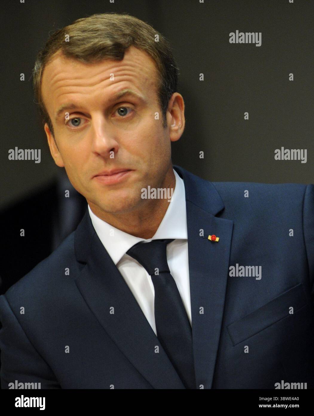 September 2017, Manhattan, New York, USA: NEW YORK, 19. SEPTEMBER: der französische Präsident Emmanuel Macron spricht auf der 72. Generalversammlung der Vereinten Nationen am 19. September 2017 in New York. Dies ist Trumps erster Auftritt in der Generalversammlung, wo er sich mit Bedrohungen aus dem Iran und Nordkorea unter anderem mit globalen Bedenken befasste...Menschen: Französischer Präsident Emmanuel Macron (Credit Image: © SMG via ZUMA Wire) Stockfoto