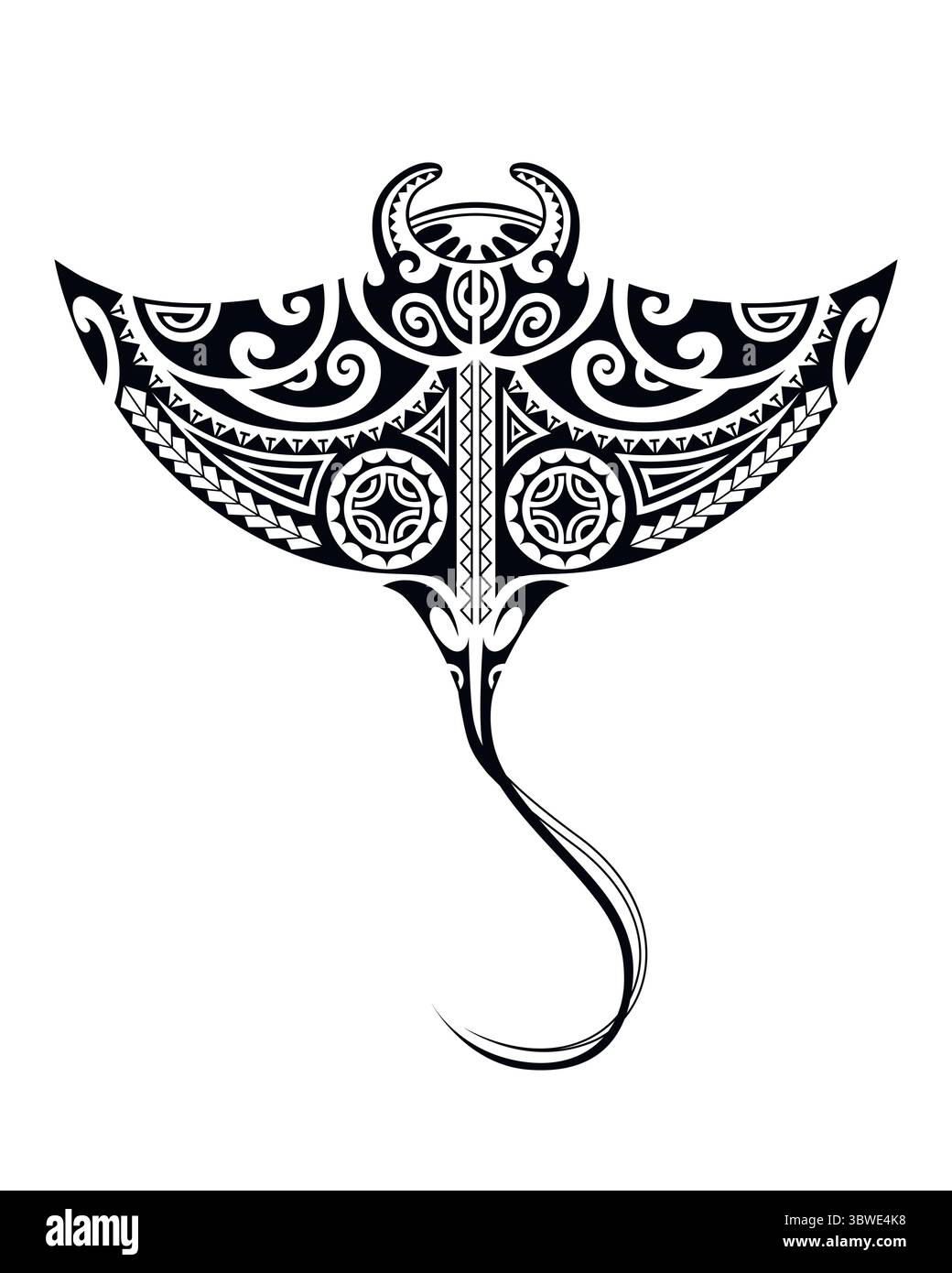 Stingray Manta im Maori-Stil. Tattoo Skizze Tribal Ethno Stil. Tattoo für Taucher. Stock Vektor