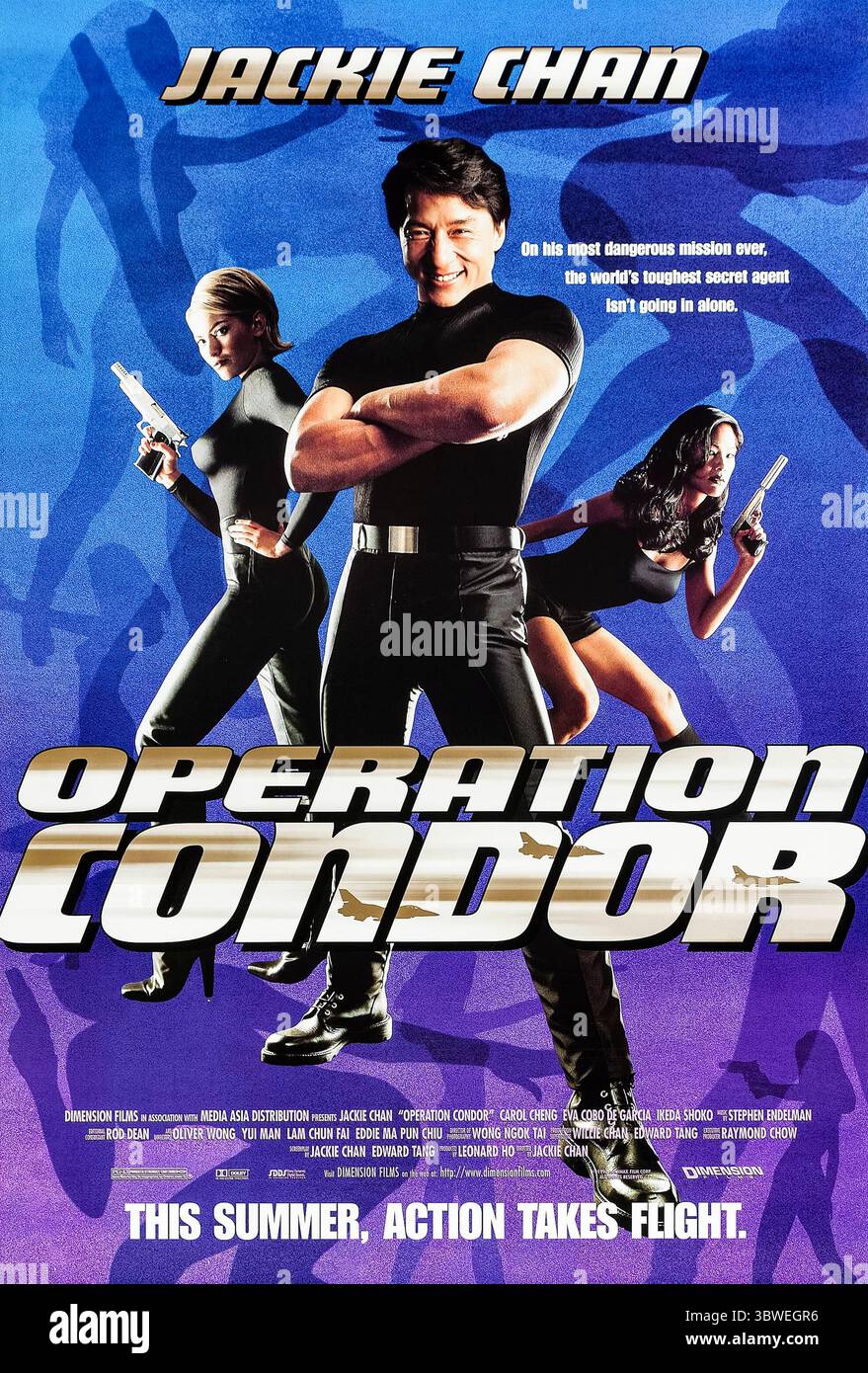 Operation Condor (1991) unter der Regie von Jackie Chan mit Jackie Chan, Carol Cheng und Eva Cobo. Ein Schatzsucher wird auf eine Mission geschickt, um das in der Sahara versteckte Nazi-Gold zu finden, und dabei Feinde und alte Fallen zu begegnen. Foto eines Original-Posters aus dem Jahr 1991 (USA), das NUR FÜR REDAKTIONELLE ZWECKE VERWENDET WIRD. Quelle: BFA/Dimension Folien Stockfoto