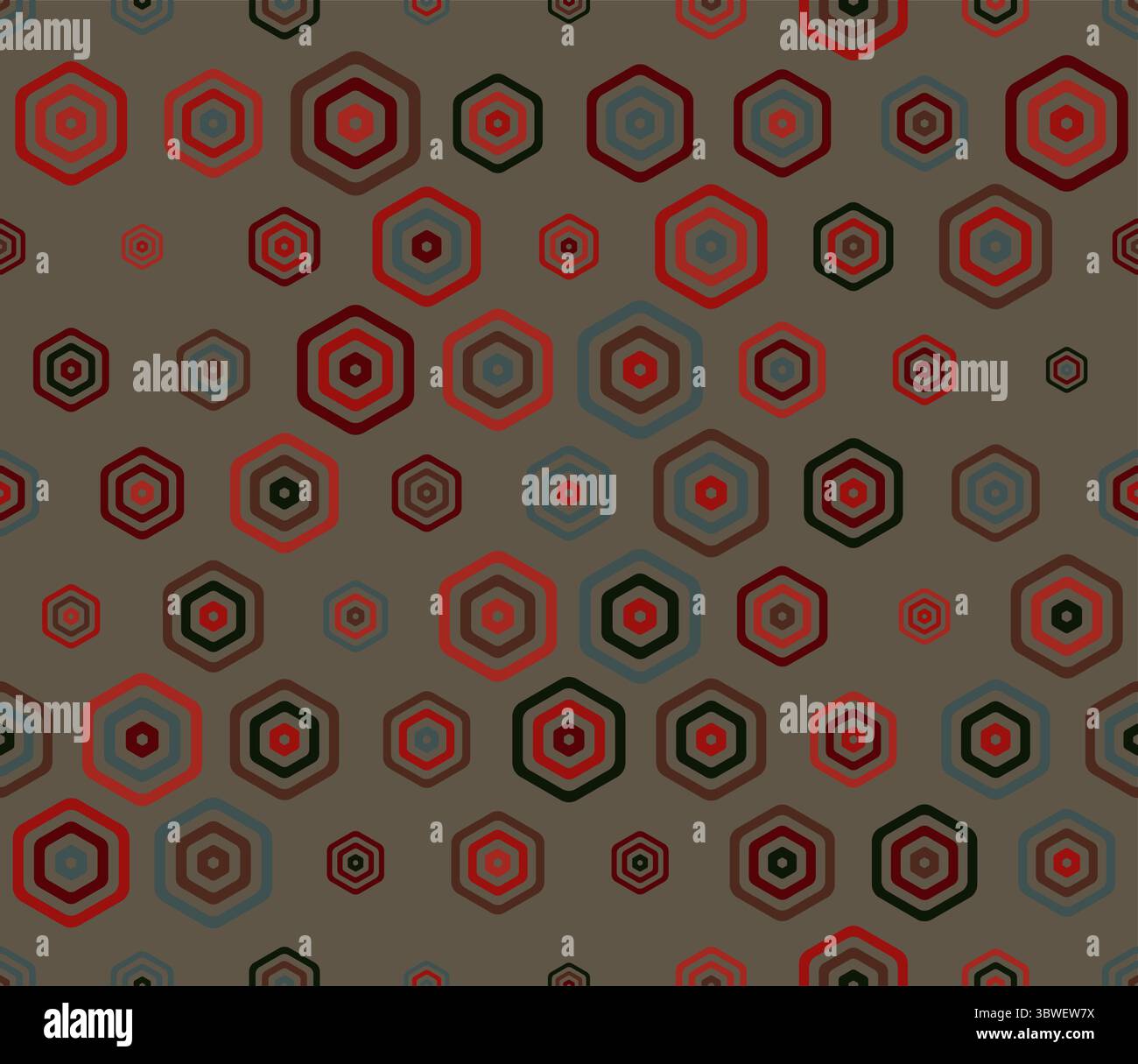 Hintergrund mit Wabenmosaik. Mehrfarbige geometrische Elemente unterschiedlicher Größe. Fettgedruckte, abgerundete, gestapelte Hexagon-Zellen. Sechseckige Zellen. Tileable-Muster. Stock Vektor