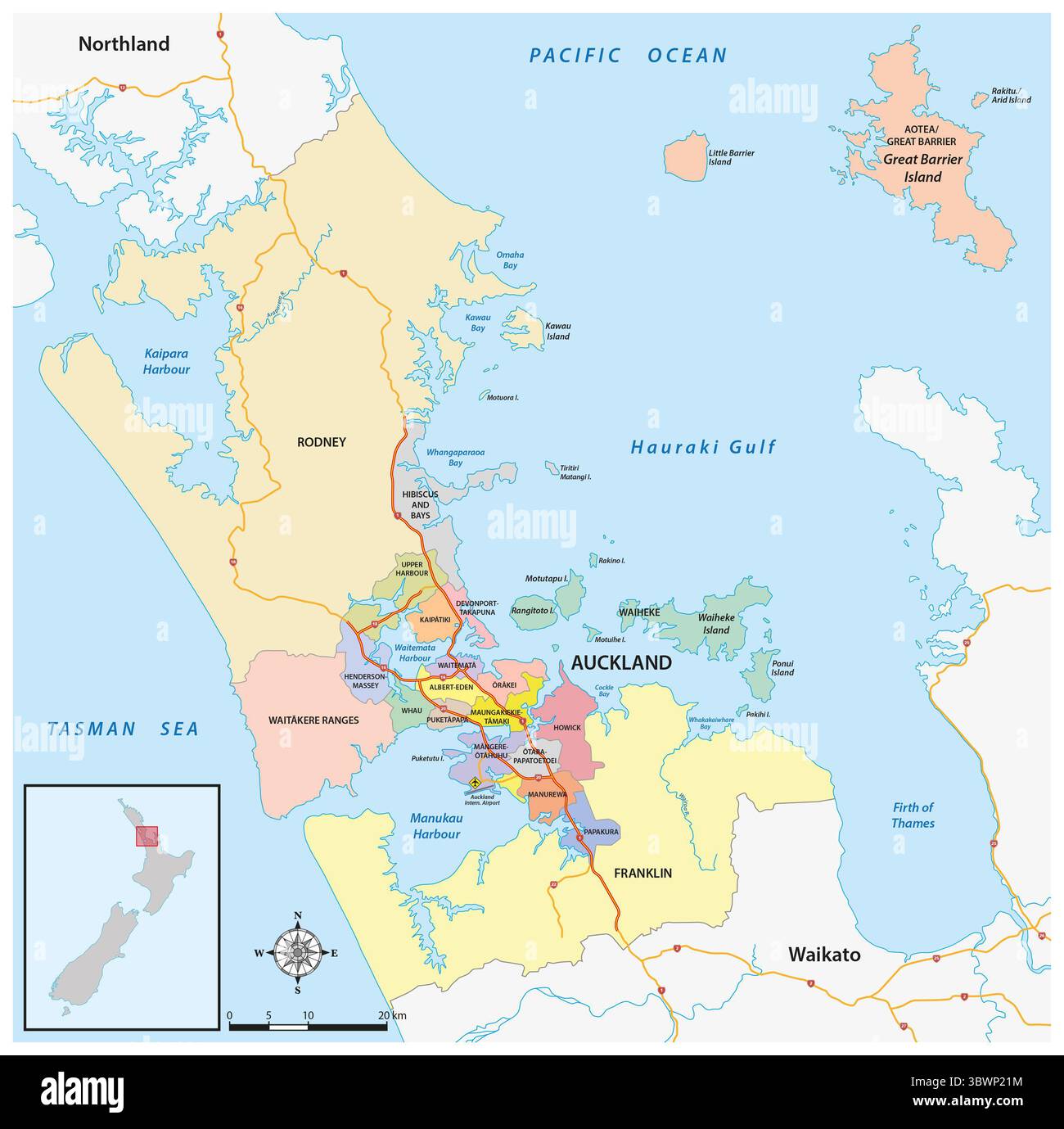 Karte des lokalen Vorstands der neuseeländischen Stadt Auckland Stockfoto