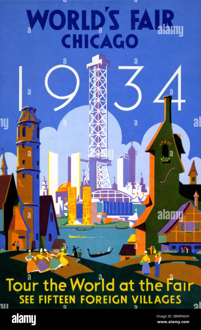 World's Fair Chicago 1934 von Weimer Pursell (1906–1974). Poster veröffentlicht 1934 in den USA. Stockfoto