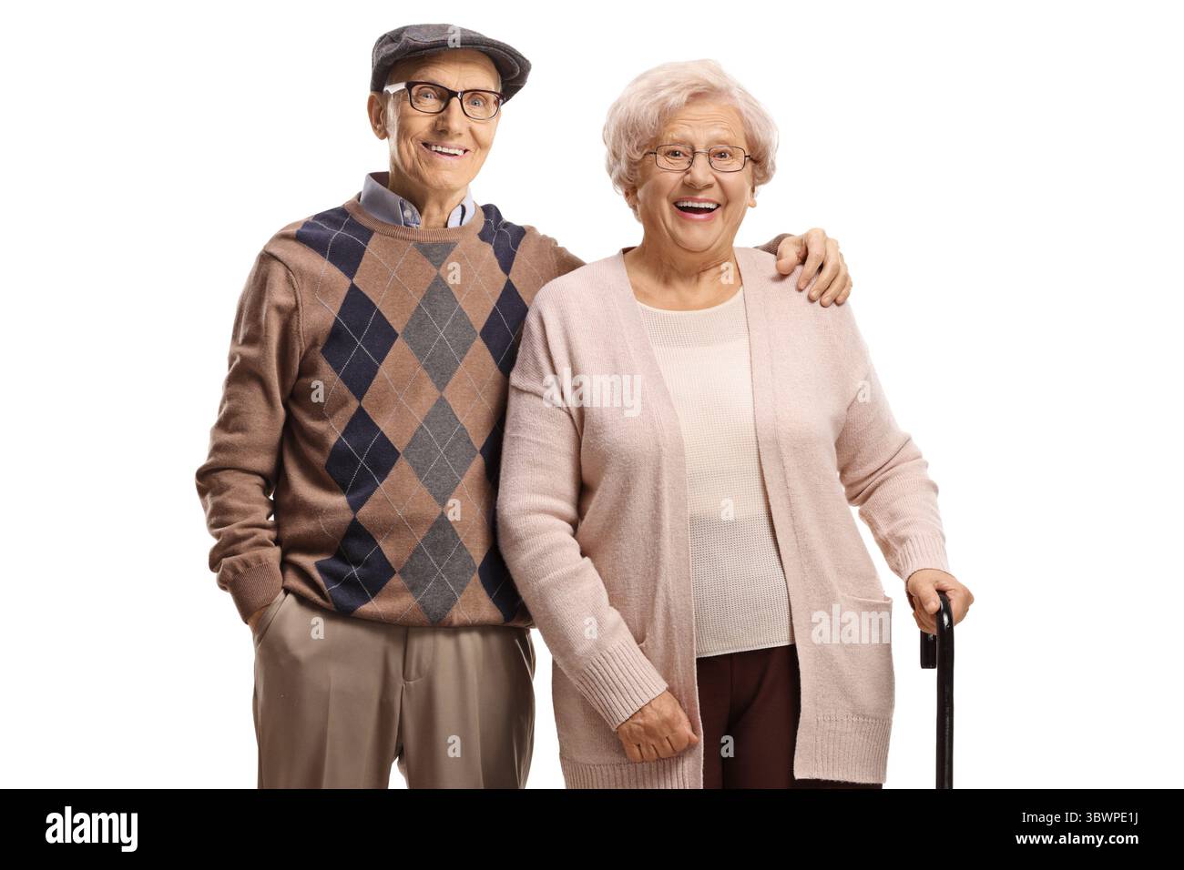 Älteres glückliches Paar in Umarmung isoliert auf weißem Hintergrund Stockfoto