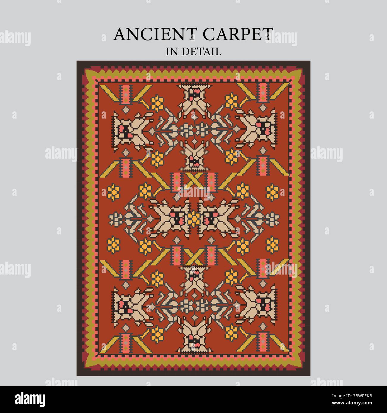 Vintage, alter östlicher Teppich im Detail. Stock Vektor