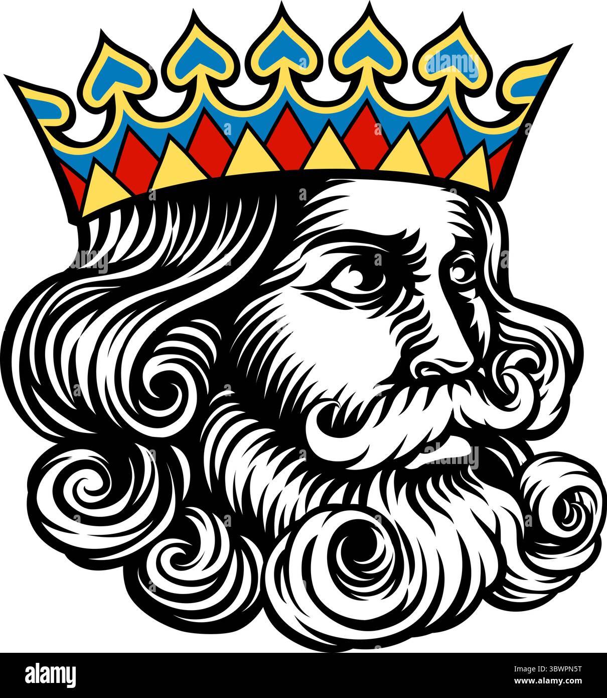 Mittelalterlicher King Crown Head Face Vintage Holzschnitt Stock Vektor