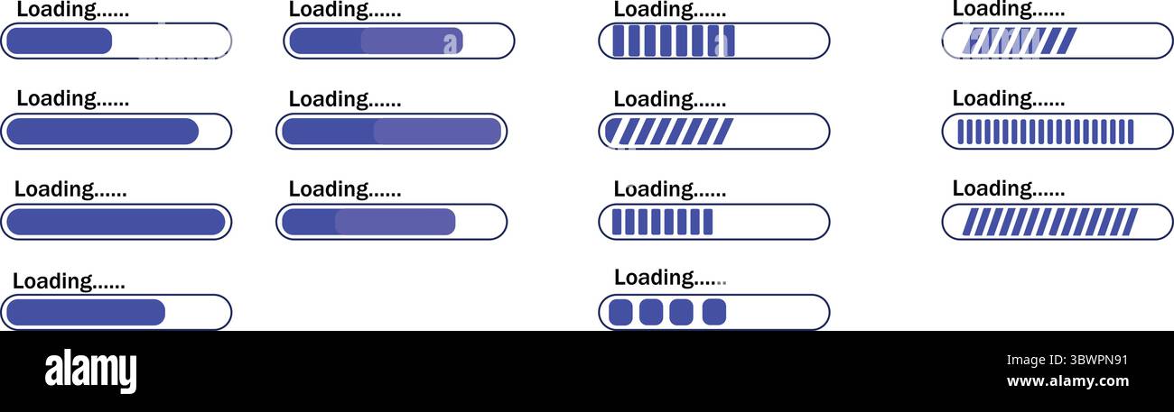 Dynamische Ladefortschrittsbalken zeigen die Datenübertragung an, elegantes Design für App-Schnittstellen und Websites Stock Vektor