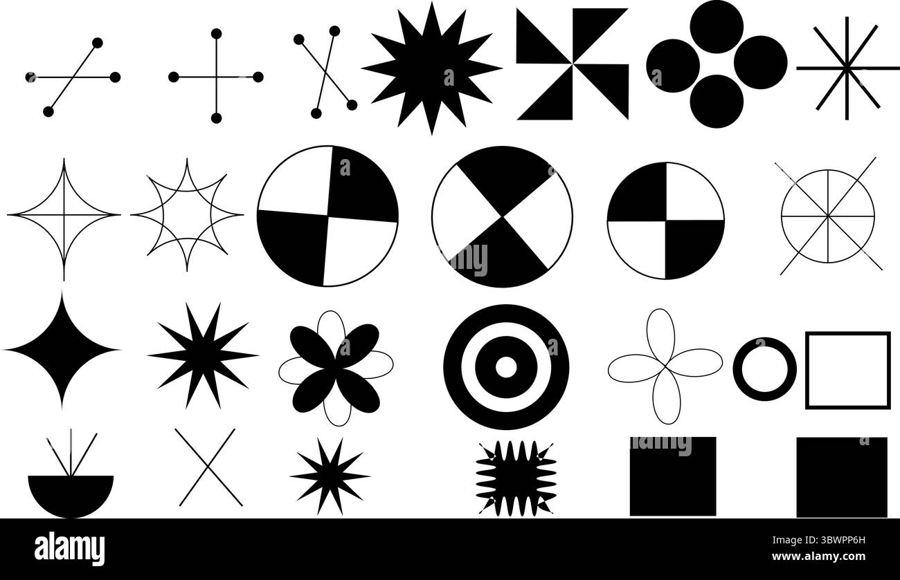 Verschiedene geometrische Formen für kreative Designs, Muster und moderne abstrakte Kunstprojekte, Designelemente Stock Vektor