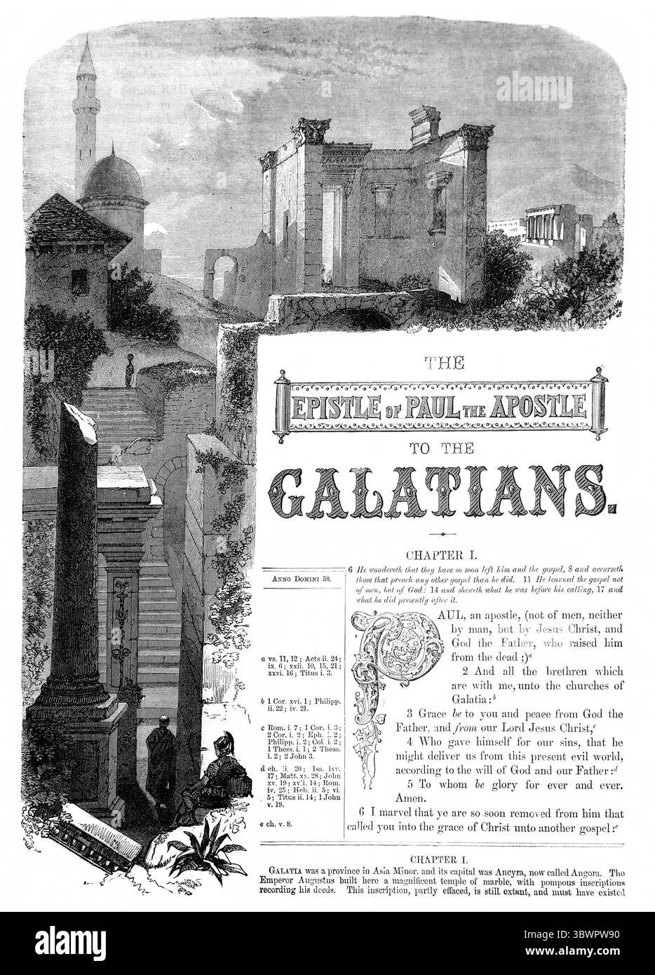 Titelseite des Briefes des Apostels Paulus an die Galater aus dem antiken 19. Jahrhundert die Bibel enthält das Alte und das neue Testament mit Exp Stockfoto