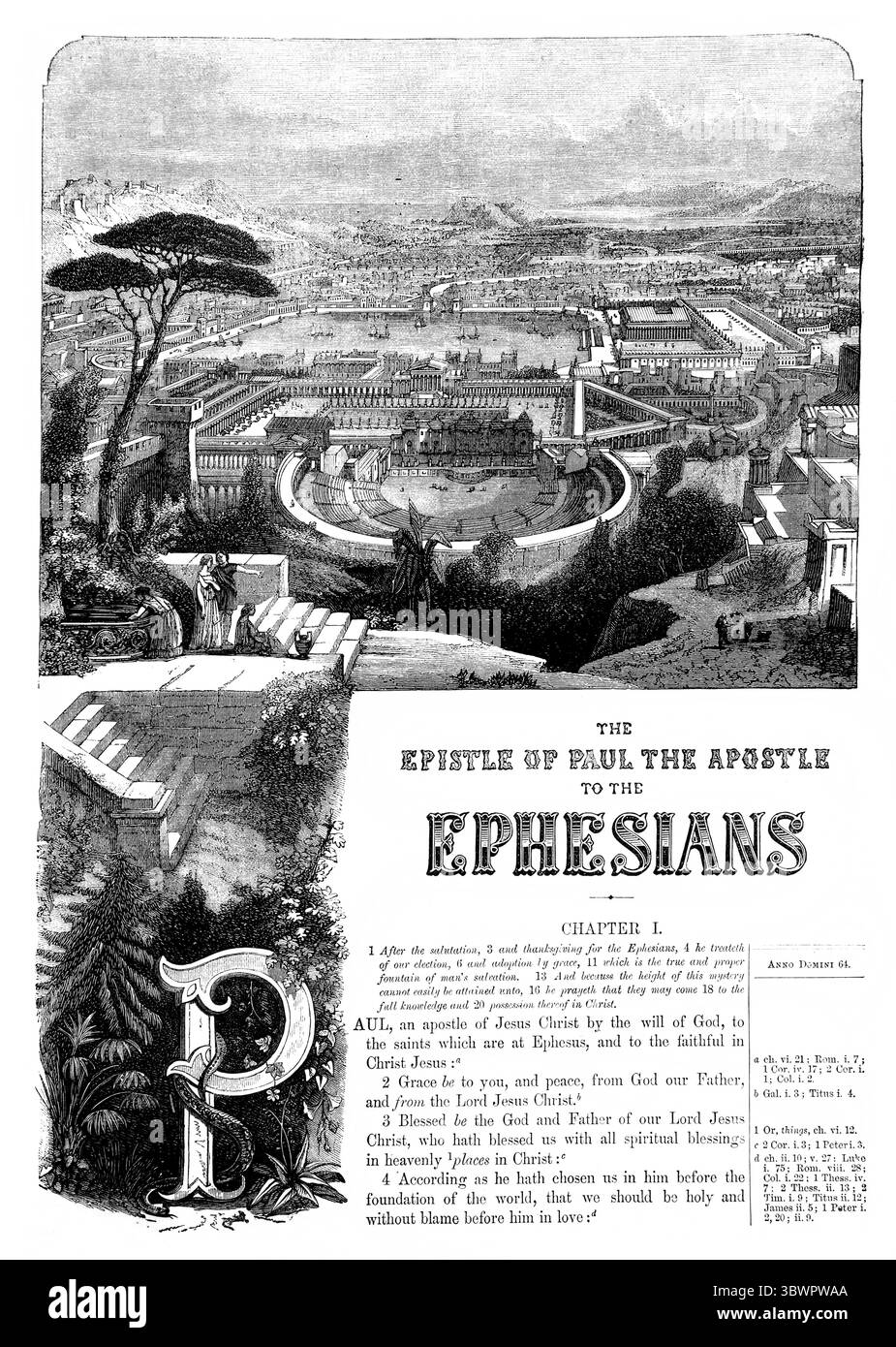 Titelseite des Briefes des Apostels Paulus an die Epheser aus dem Antiken 19. Jahrhundert die Bibel enthält das Alte und das neue Testament mit Exp Stockfoto