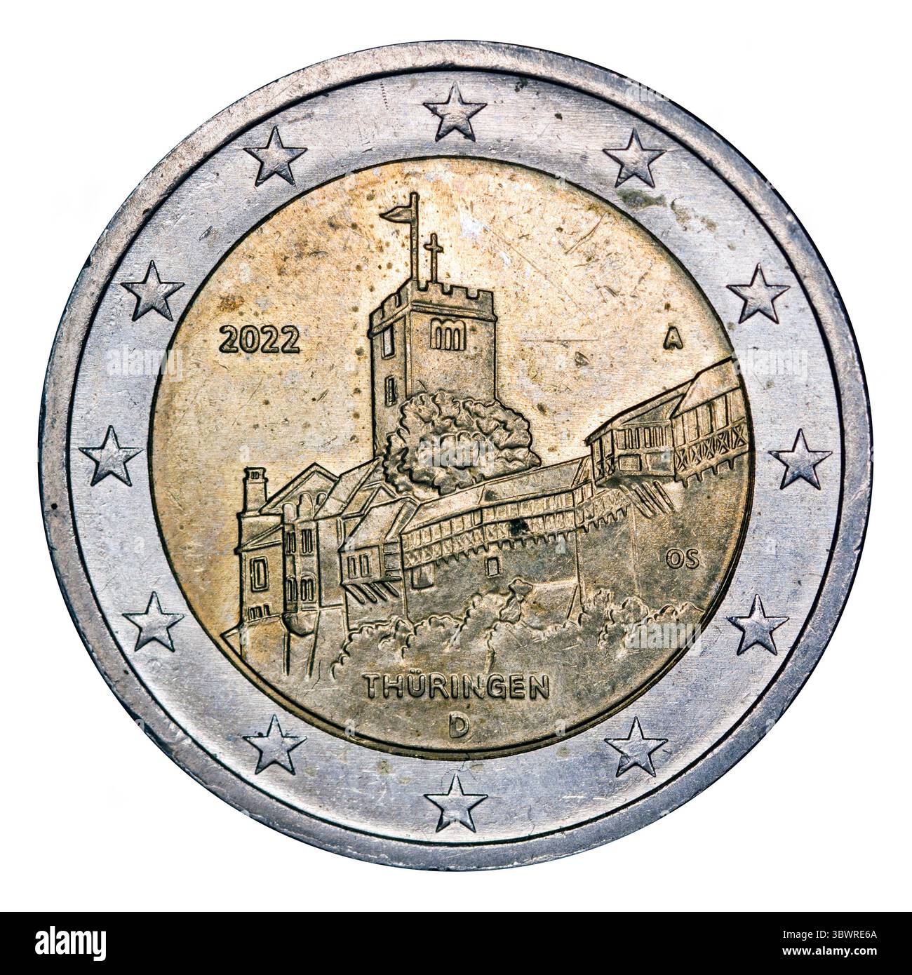 2-Euro-Gedenkmünze „Thüringer Wartburg“, Deutschland, Thüringen Stockfoto