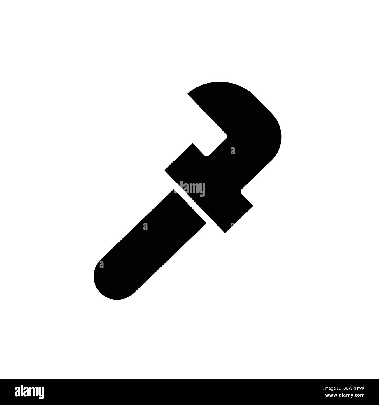 Ein elegantes schwarzes Schlüsselsymbol auf weißem Hintergrund, ideal für Konstruktionen und Reparaturen, die Werkzeuge und professionelle Dienstleistungen darstellen. Stock Vektor