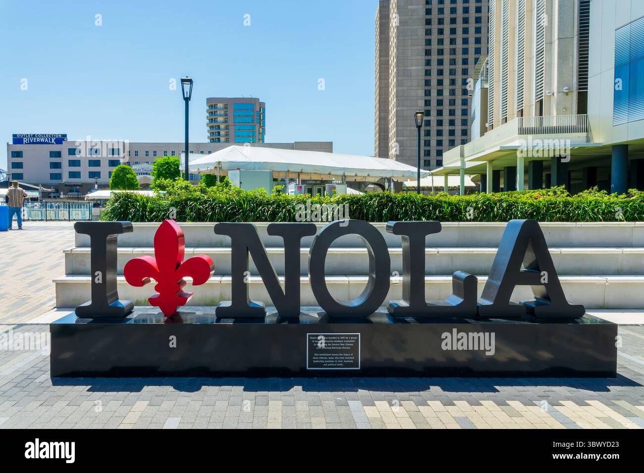 Ich liebe das NOLA-Schild in Spanish plaza, New Orleans, Louisiana Stockfoto