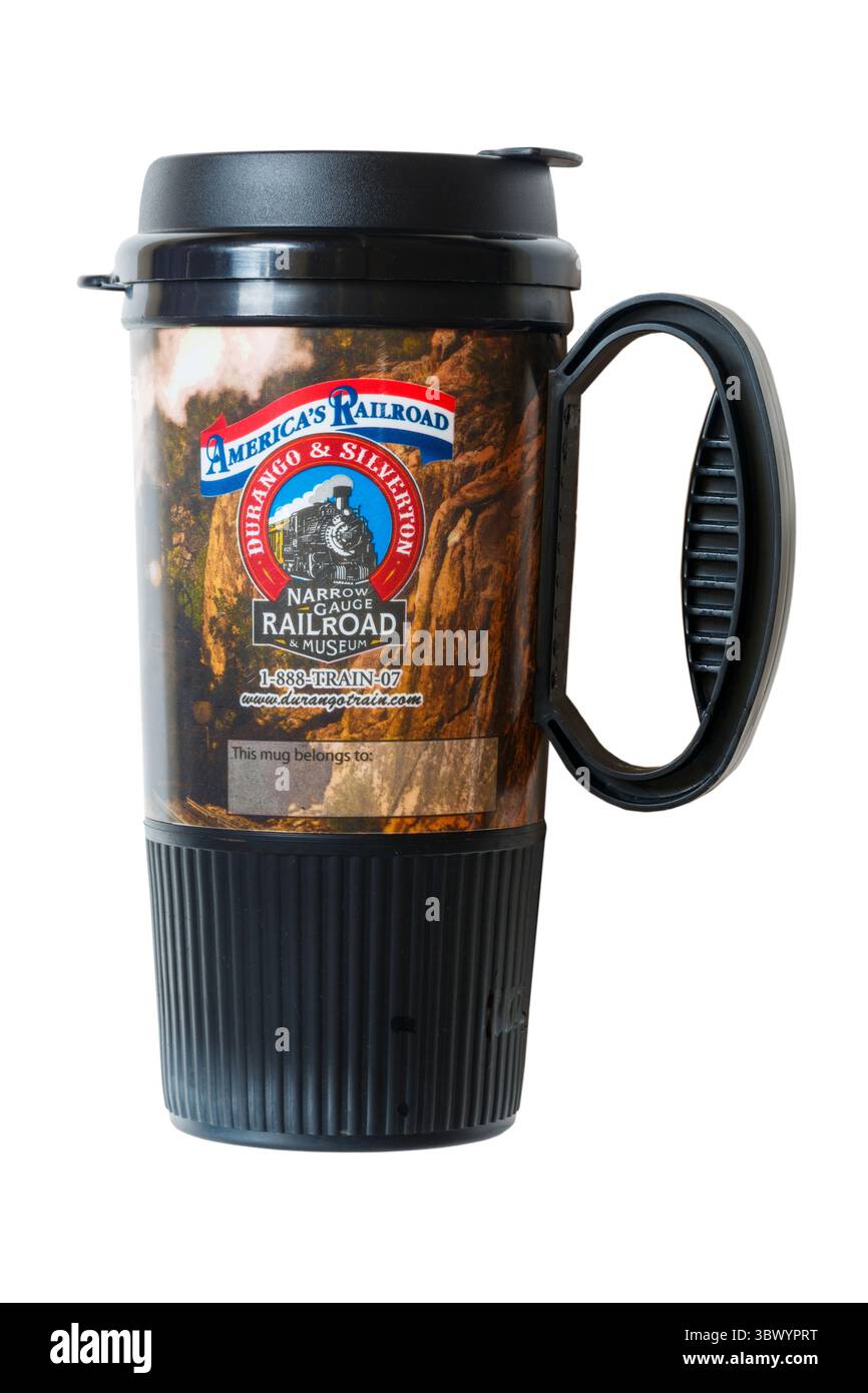 Reisebecher isoliert auf weißem Hintergrund Stockfoto