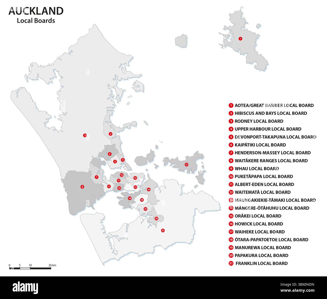 Administrative und politische Stadtplan New Zealand Auckland Stockfoto