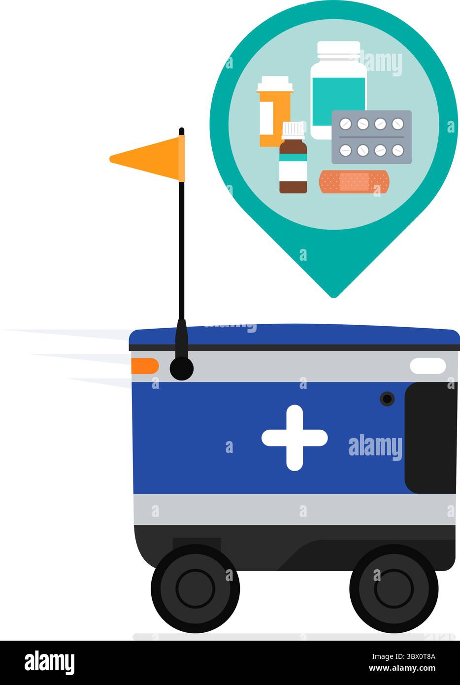 Autonomer Lieferroboter, der Medikamente und medizinische Vorräte isoliert liefert Stock Vektor