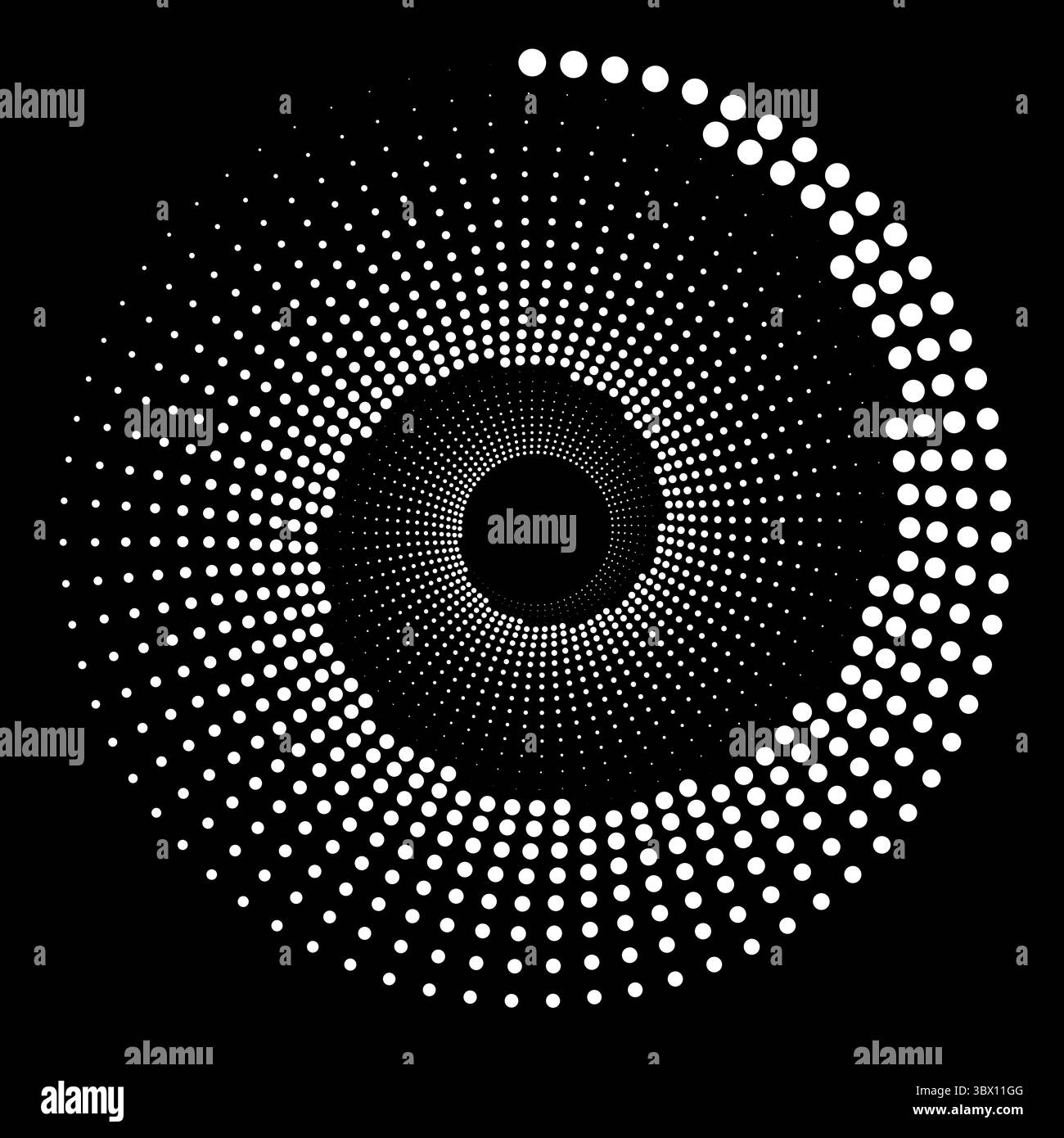 Abstrakter monochromer Hintergrund. Optische Kunst. Entwerfen Sie einen Hintergrund mit spiralförmigen Punkten. Stock Vektor