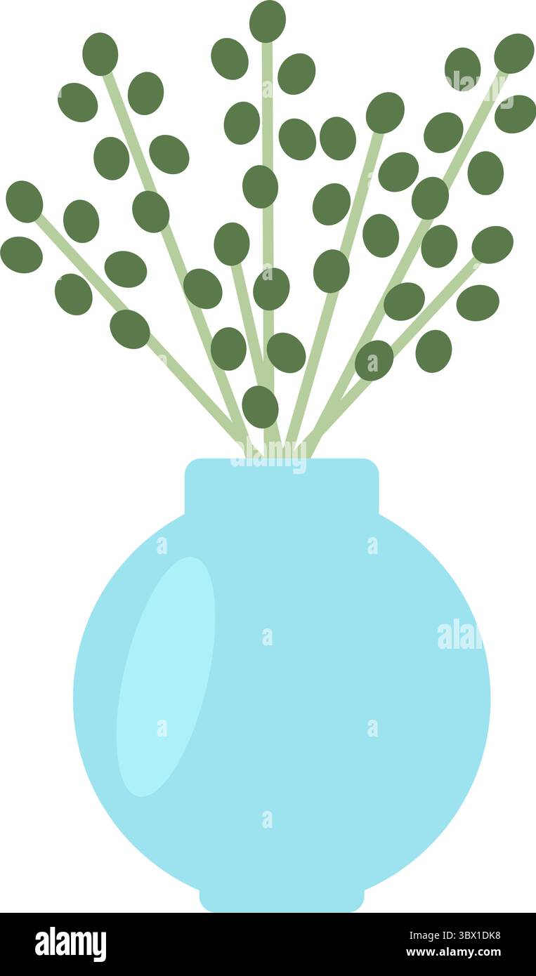 Grüne Pflanze in Glasvase. Einfaches flaches Element für die Konstruktion. Stock Vektor