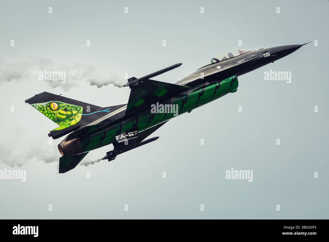 General Dynamic F16 Falcon Viper Demoteam Jet Fighter am Himmel während der Flugschau Stockfoto