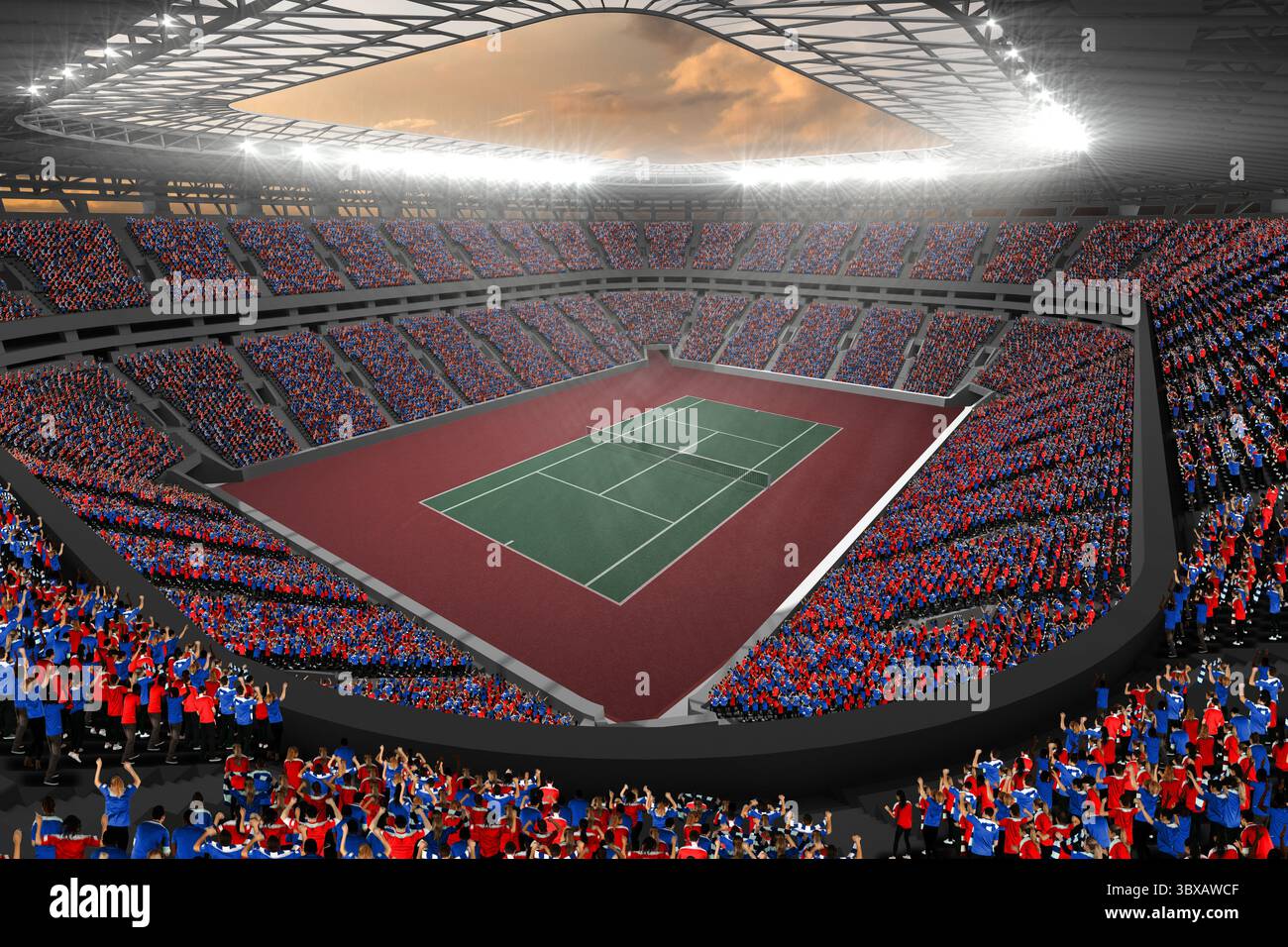 Tennisplatz auf einem Stadion Stockfoto