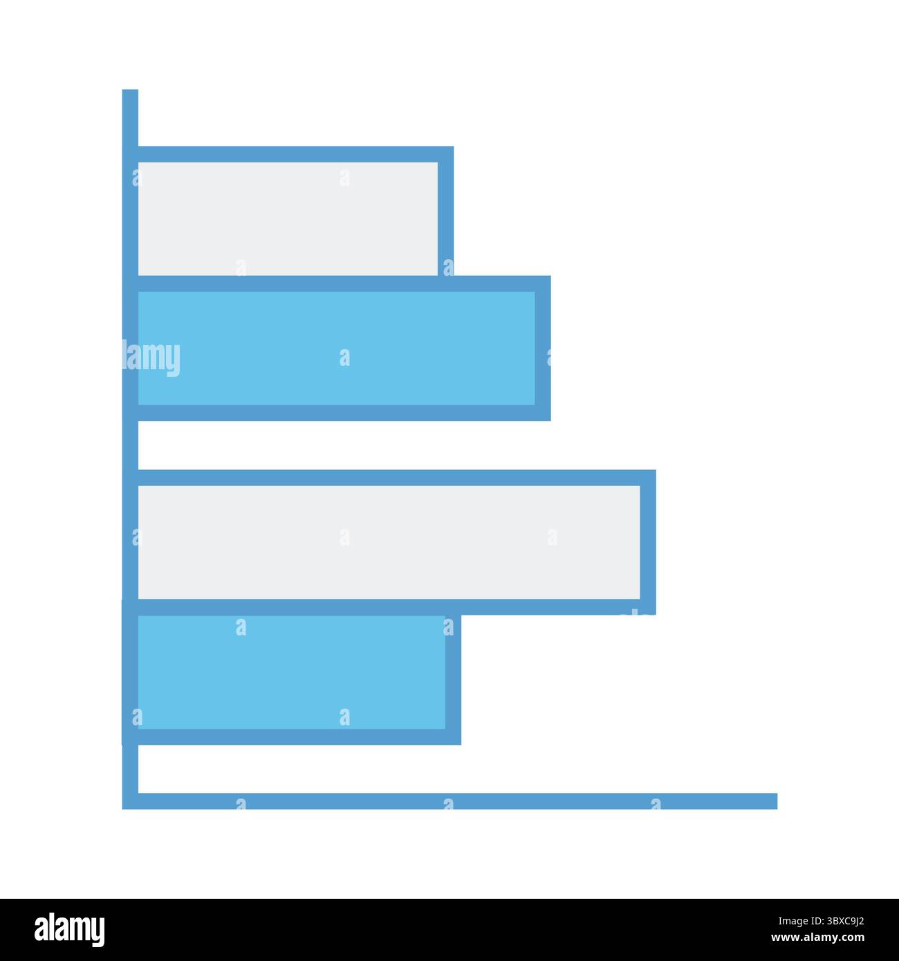 Blaues Balkendiagramm vor weißem Hintergrund Stockfoto
