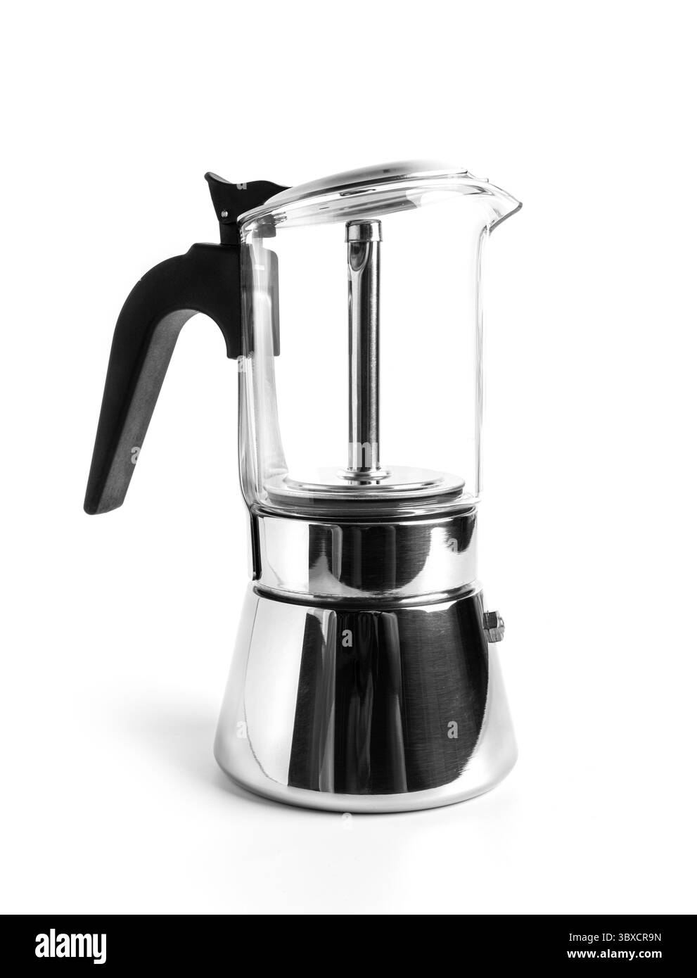 Geysir-Kaffeemaschine. Moka Pot. Kaffeepräparation. Hochwertige Fotos Stockfoto