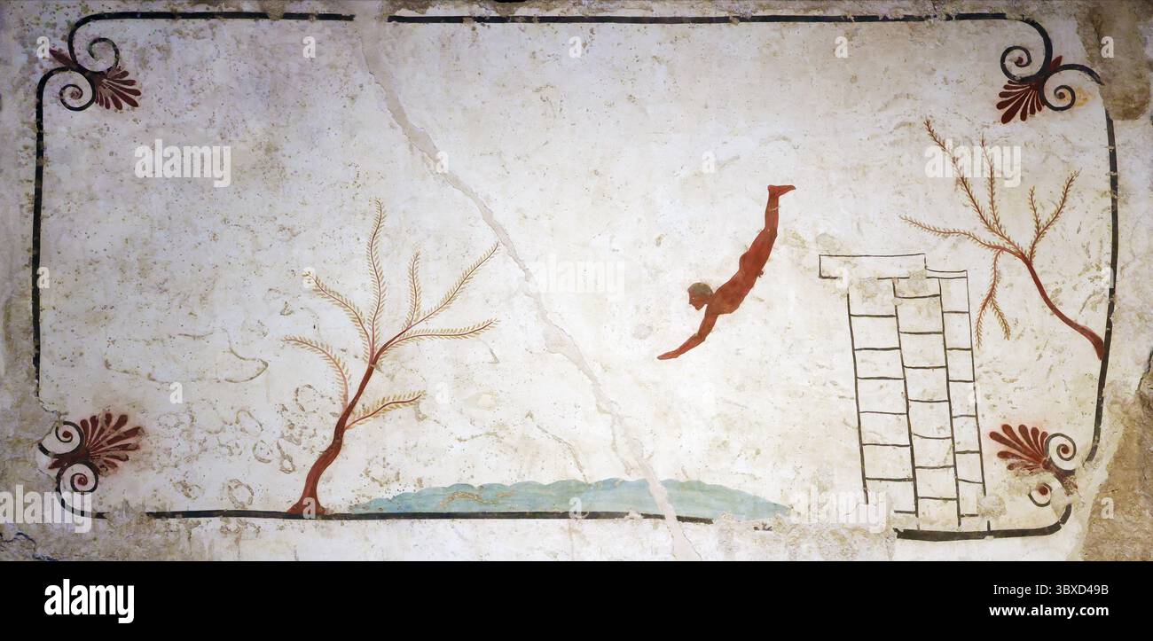 Antike Decke des Grabes des Tauchers in Paestum, Italien Stockfoto