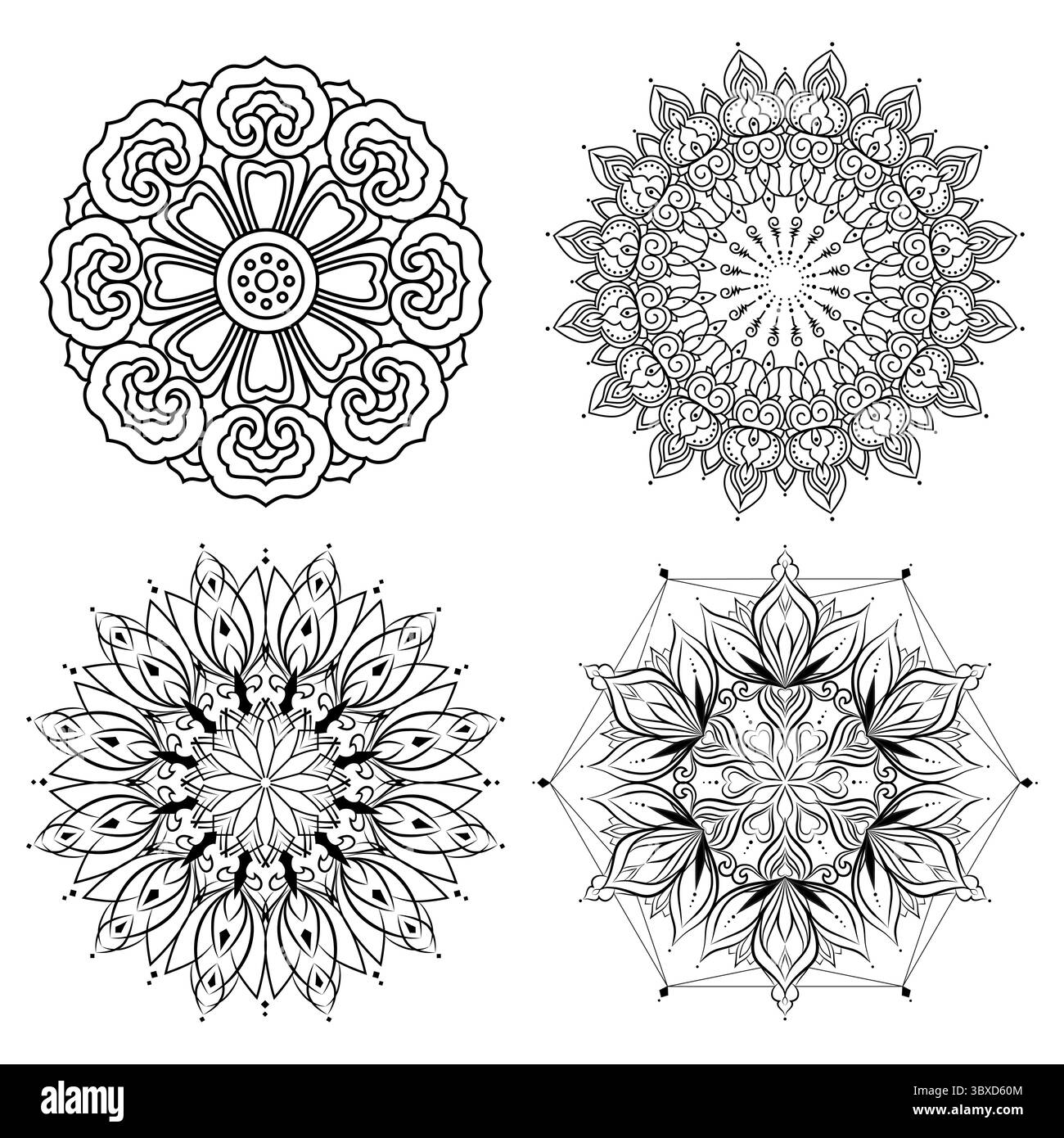 Set mit verschiedenen Ornamentmustern. Ausmalseite Stock Vektor