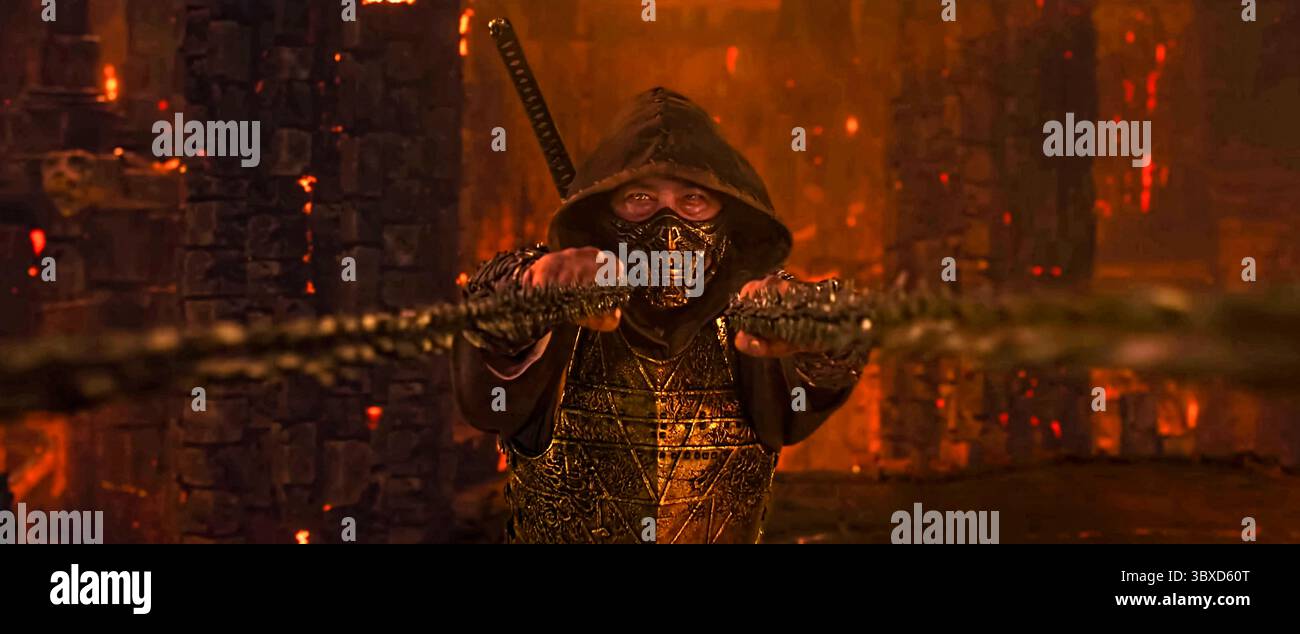 Mortal Kombat II (2025) von Simon McQuoid mit Hiroyuki Sanada als Skorpion. Kämpfer von Earthrealm bereiten sich auf eine letzte Konfrontation gegen die Champions der Outworld in dieser hochkarätigen Kampfkunst-Fantasy vor, die auf dem legendären Videospiel-Franchise basiert. Werbung NUR REDAKTIONELLE VERWENDUNG. Quelle: BFA / Warner Bros Stockfoto
