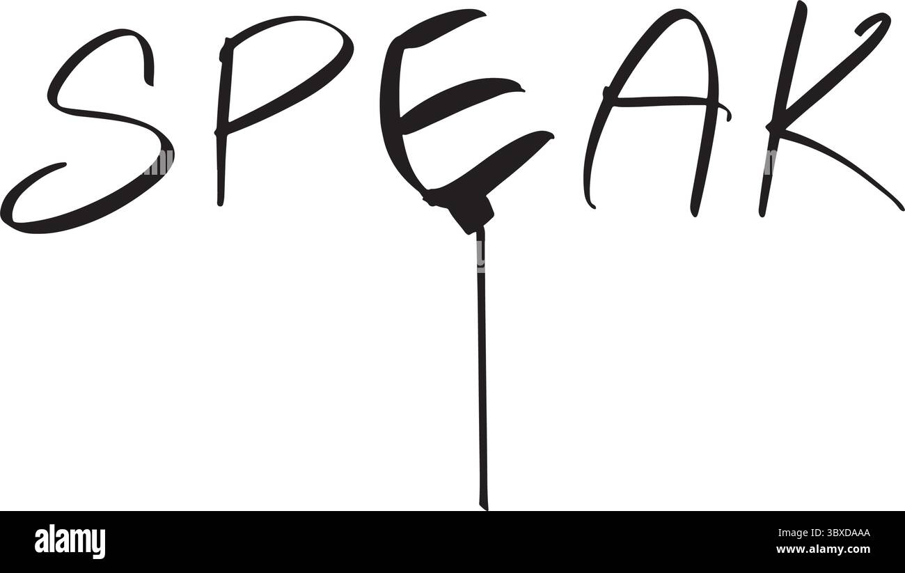 Sprechen Text Schriftart Kalligraphie handgeschriebene Schrift Schrift Schrift Schwarzes Farbe Objekt Stimme Musik Gesang Klang Audio Kritzelei sprechen Radio Kommunikation Seminar Stock Vektor