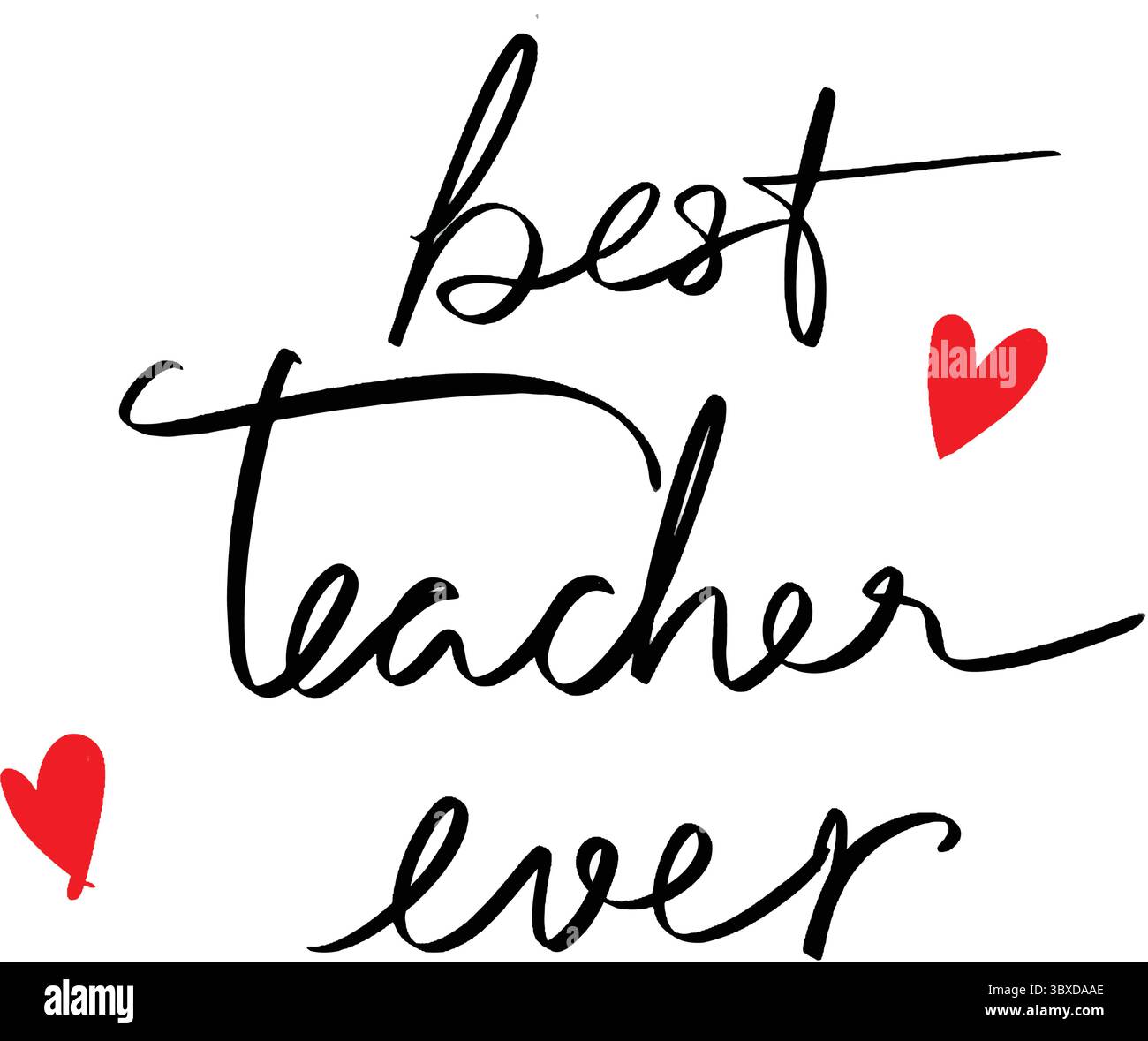 Bester Lehrer überhaupt Liebe Herz rot rosa orange Farbe Text Schriftart Kalligraphie handgeschriebene Schrift Schrift Schrift Schrift schwarz Farbe Objekt bester Lehrer überhaupt Bildung Stock Vektor