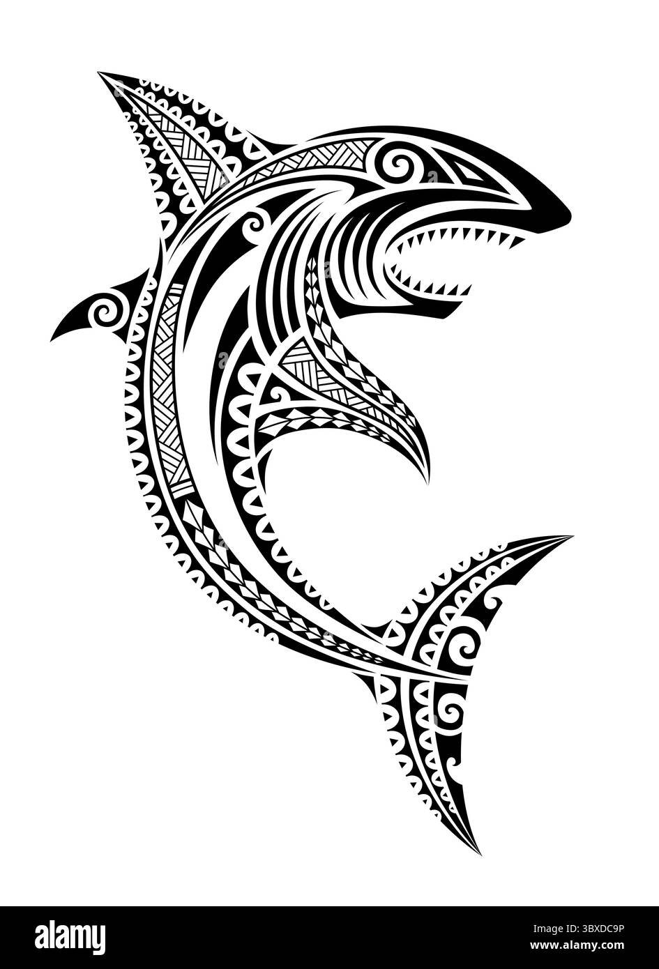 Haifische Maori polynesische Tätowierungen. Stock Vektor