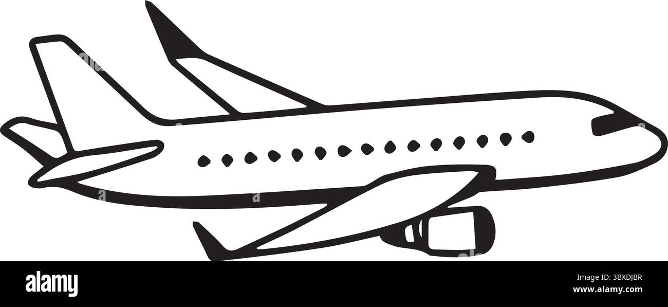 Eine Flugzeug fliegende Silhouette Vektor Kunst Illustration mit weißem Hintergrund Stock Vektor