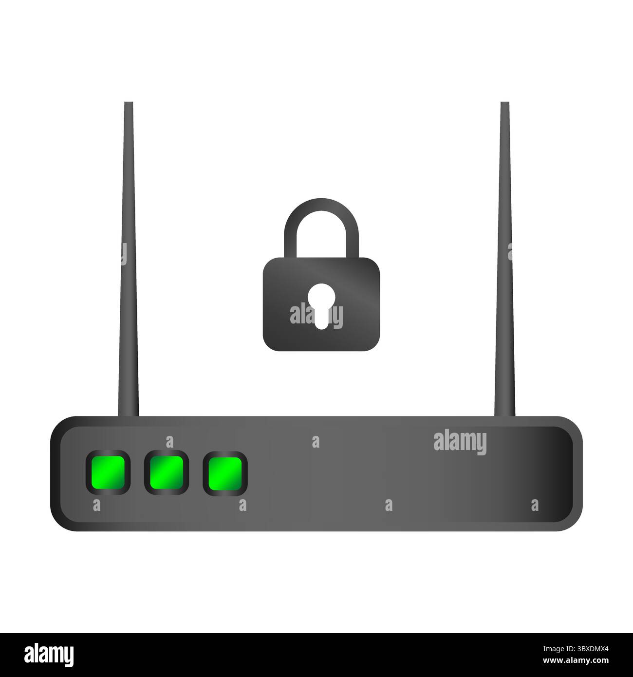 Symbol für sicheren Router. Gesperrtes Wlan. Netzwerksicherheitsvektor. Geschütztes Signalgerät. Stock Vektor